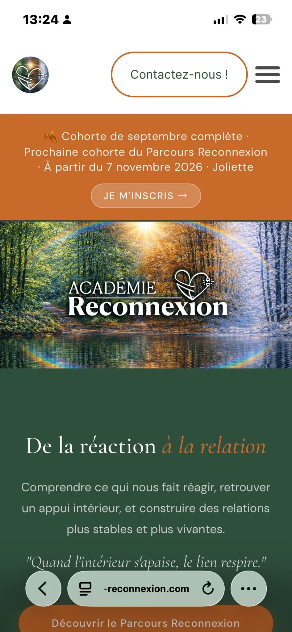 Aperçu mobile du site Académie Reconnexion